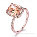 10x12mm Cushion Cut Morganite and Diamond Engagement Ring 14k Rose gold Big 4.4ct Gem Halo Stacking Band